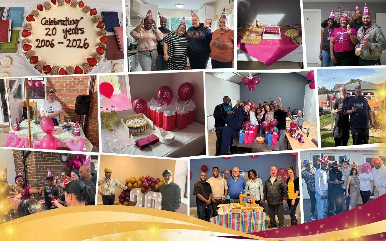 Collage of photos from the 20th anniversary celebrations across Dignus Group homes
